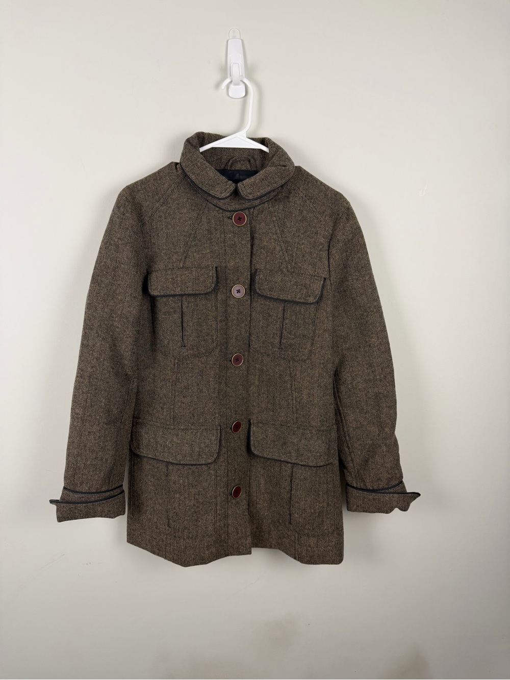 Free People Brown Herringbone Wool Button-Up Jacket